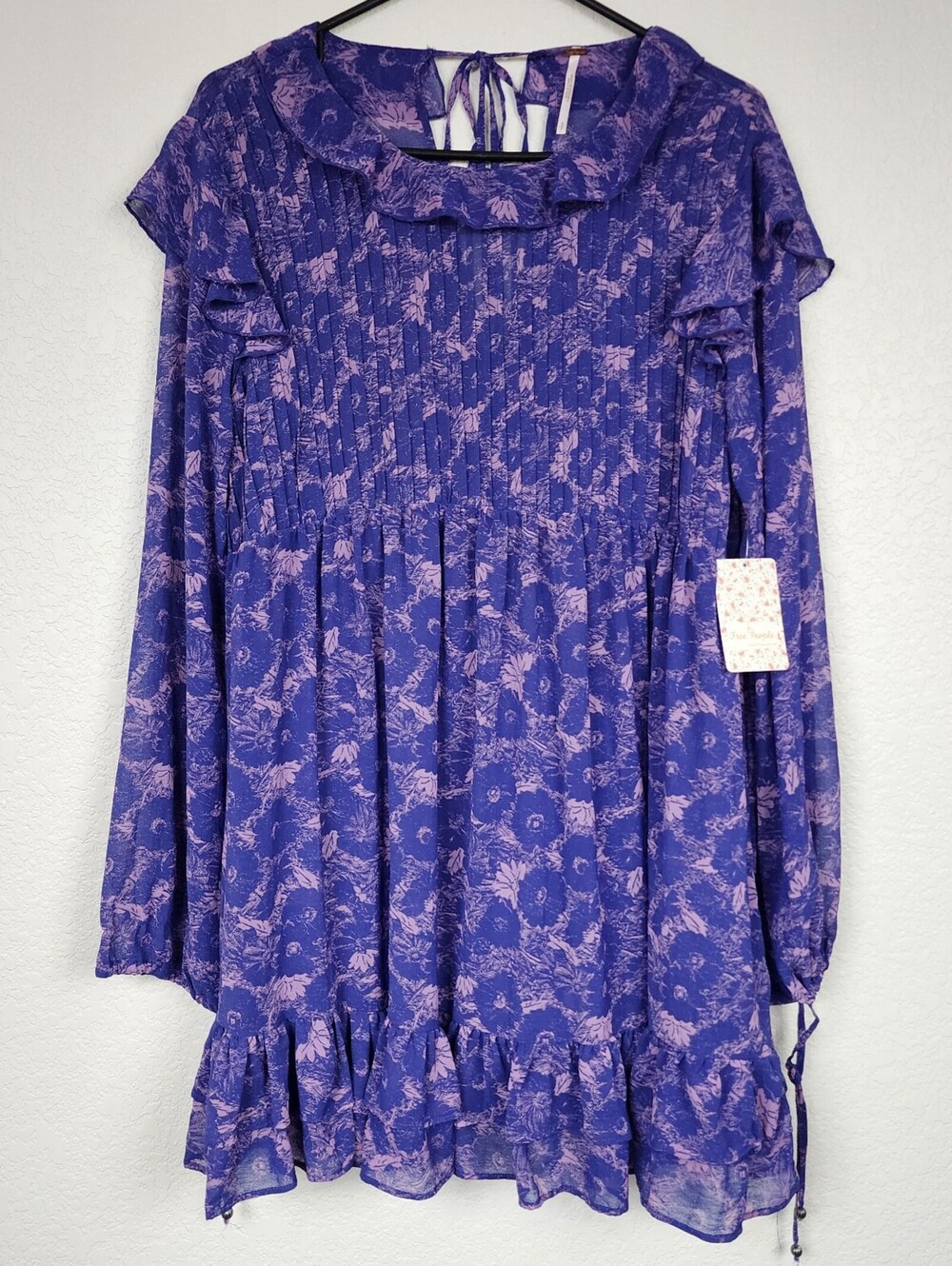 NWT $128 Free People Purple Shift Mini Long Sleeve Dress